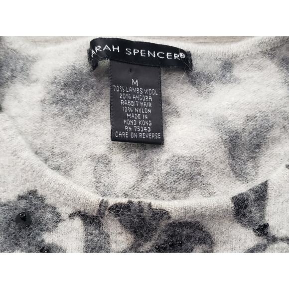 Sarah Spencer Gray Floral Print Lambswool & Angora Rabbit Hair Blend Sweater - Picture 3 of 6